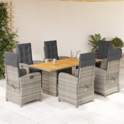 vidaXL Set comedor jardín 7 pzas y cojines ratán sintético gris