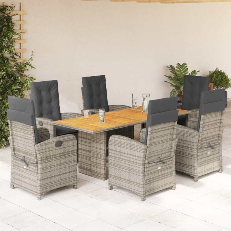 vidaXL Set comedor jardín 7 pzas y cojines ratán sintético gris vidaXL Set comedor jardín 7 pzas y cojines ratán sintético gris