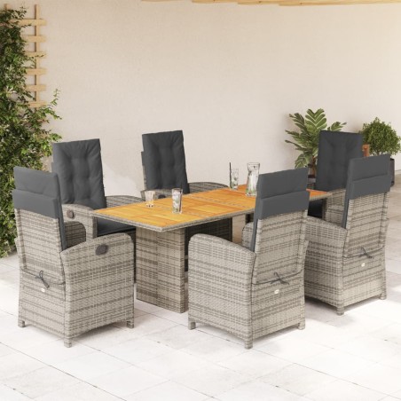vidaXL Set comedor jardín 7 pzas y cojines ratán sintético gris