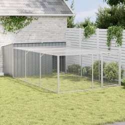 vidaXL Caseta perros con corral acero galvanizado gris 197x396x110 cm