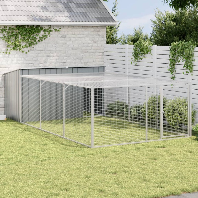 vidaXL Caseta perros con corral acero galvanizado gris 197x396x110 cm vidaXL Caseta perros con corral acero galvanizado gris 197x396x110 cm