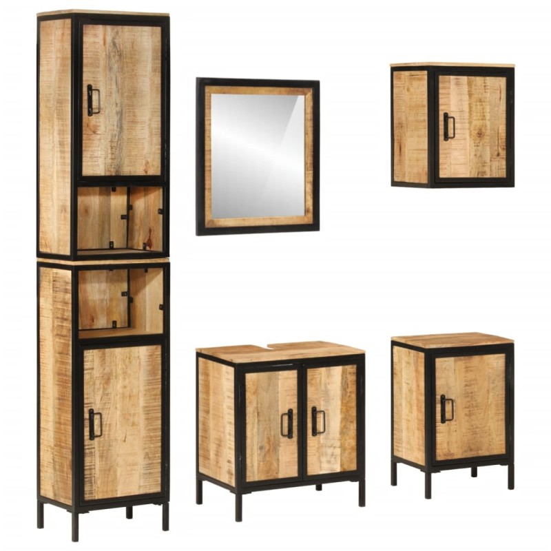 vidaXL Conjunto de muebles de baño 5 pzas madera maciza mango y hierro vidaXL Conjunto de muebles de baño 5 pzas madera maciza mango y hierro