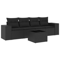 vidaXL Set de muebles de jardín 5 pzas y cojines ratán sintético negro