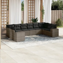 vidaXL Set de sofás de jardín 10 pzas con cojines ratán sintético gris