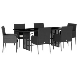 vidaXL Set de comedor de jardín 7 pzas y cojines ratán sintético negro