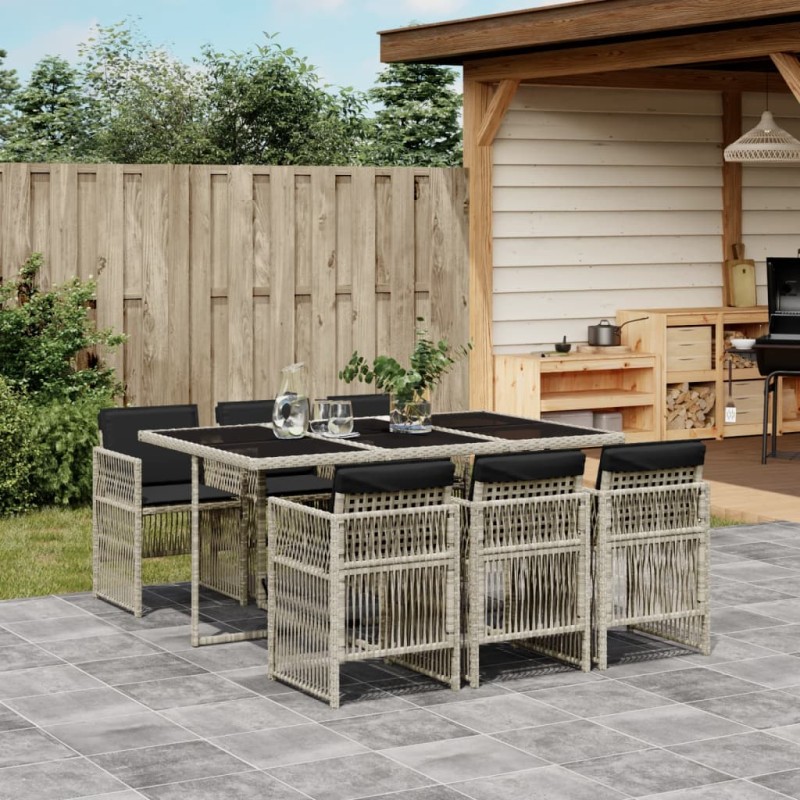 vidaXL Set comedor jardín 7 pzas y cojines ratán sintético gris claro