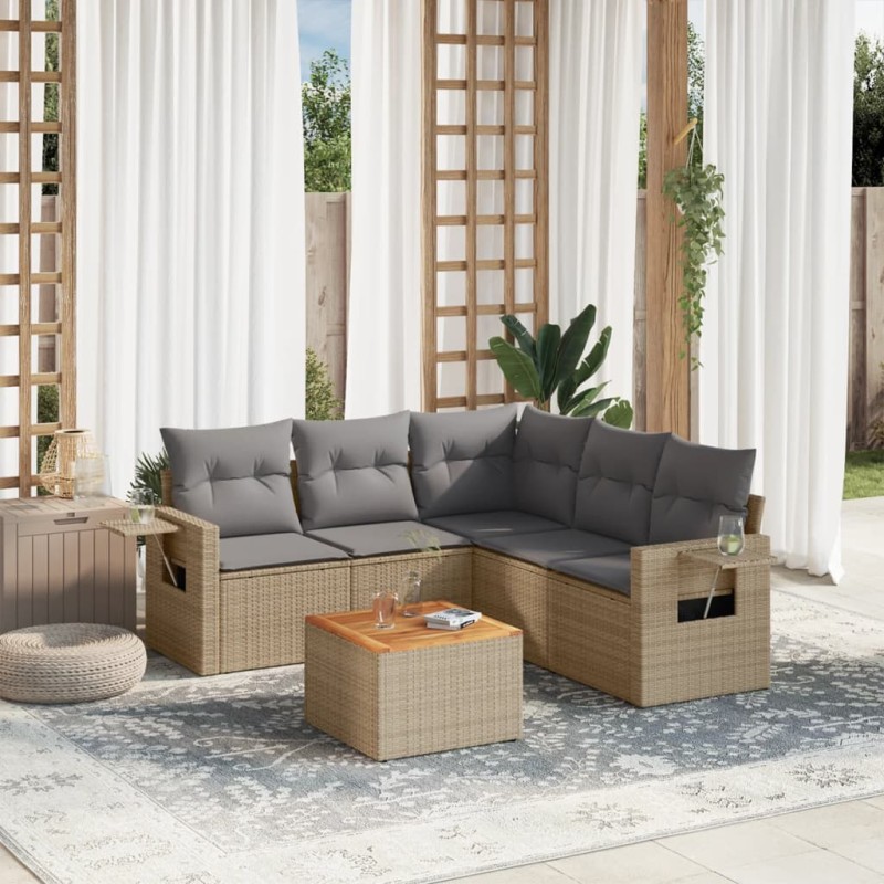 vidaXL Juego de sofás jardín con cojines 6 pzas ratán sintético beige vidaXL Juego de sofás jardín con cojines 6 pzas ratán sintético beige