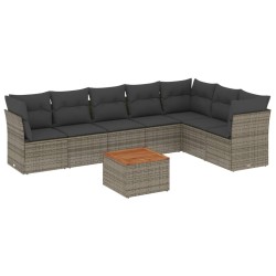 vidaXL Set de sofás de jardín 8 pzas y cojines ratán sintético gris