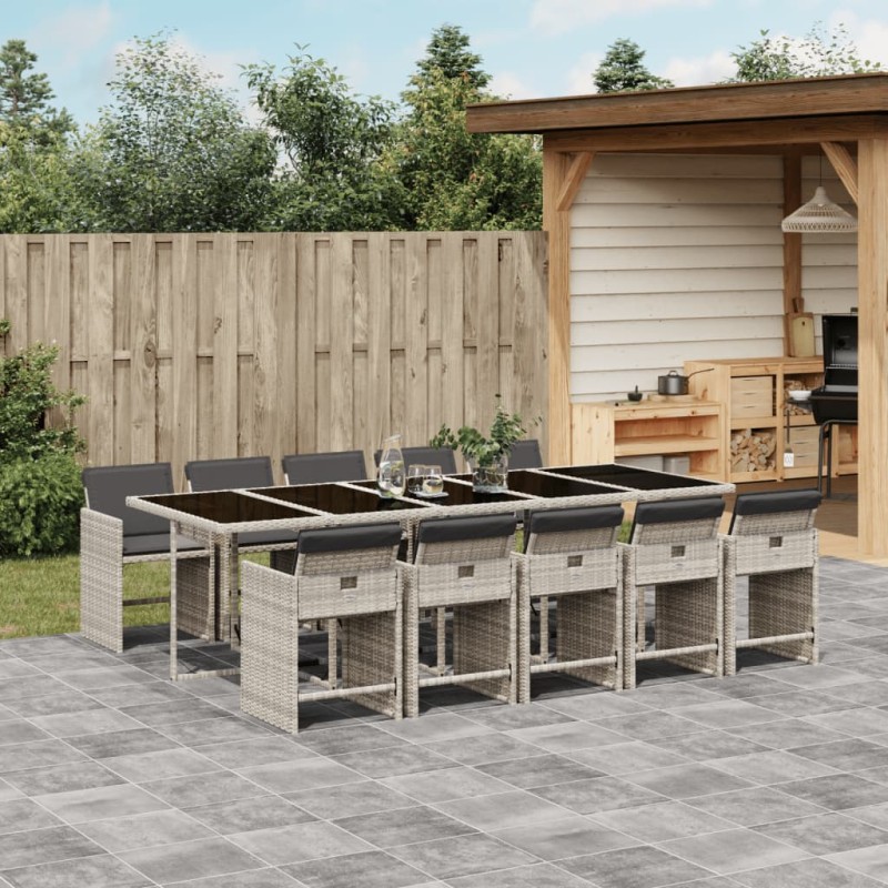 vidaXL Set de comedor de jardín 11 pzas y cojines ratán sintético gris vidaXL Set de comedor de jardín 11 pzas y cojines ratán sintético gris
