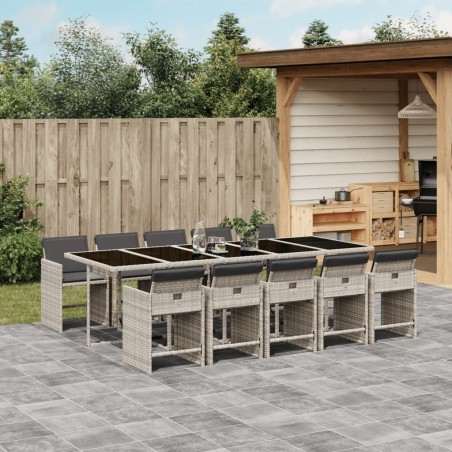 vidaXL Set de comedor de jardín 11 pzas y cojines ratán sintético gris
