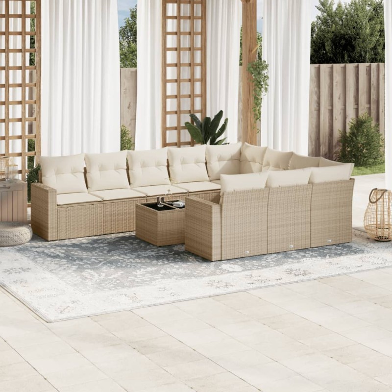 vidaXL Set de sofás de jardín 11pzas con cojines ratán sintético beige vidaXL Set de sofás de jardín 11pzas con cojines ratán sintético beige