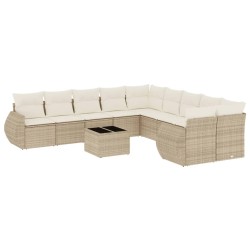 vidaXL Set de sofás de jardín 11pzas con cojines ratán sintético beige