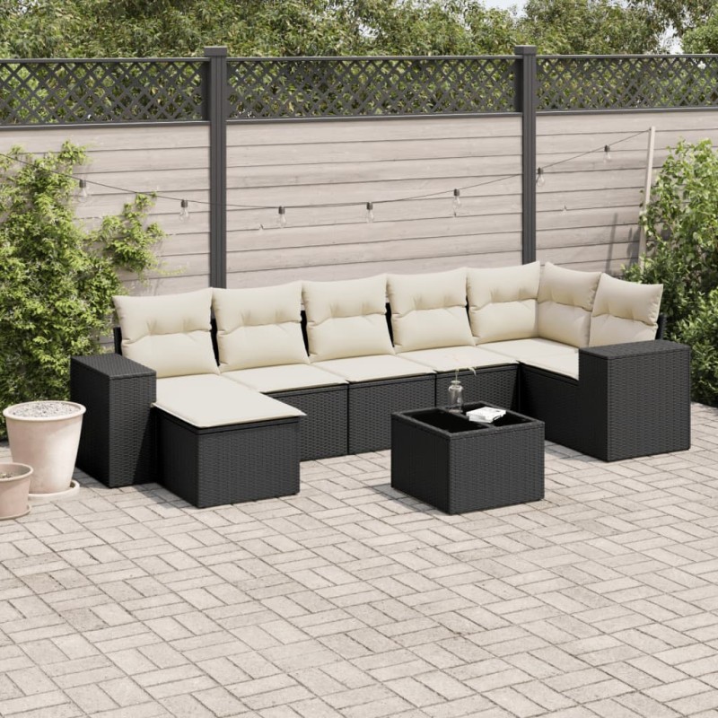 vidaXL Set de sofás de jardín 8 piezas y cojines ratán sintético negro vidaXL Set de sofás de jardín 8 piezas y cojines ratán sintético negro