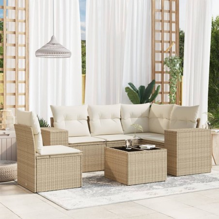 vidaXL Juego de sofás jardín con cojines 6 pzas ratán sintético beige