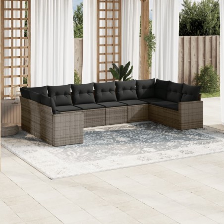 vidaXL Set de sofás de jardín 10 pzas con cojines ratán sintético gris