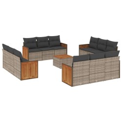 vidaXL Set sofás de jardín con cojines 13 piezas ratán sintético gris