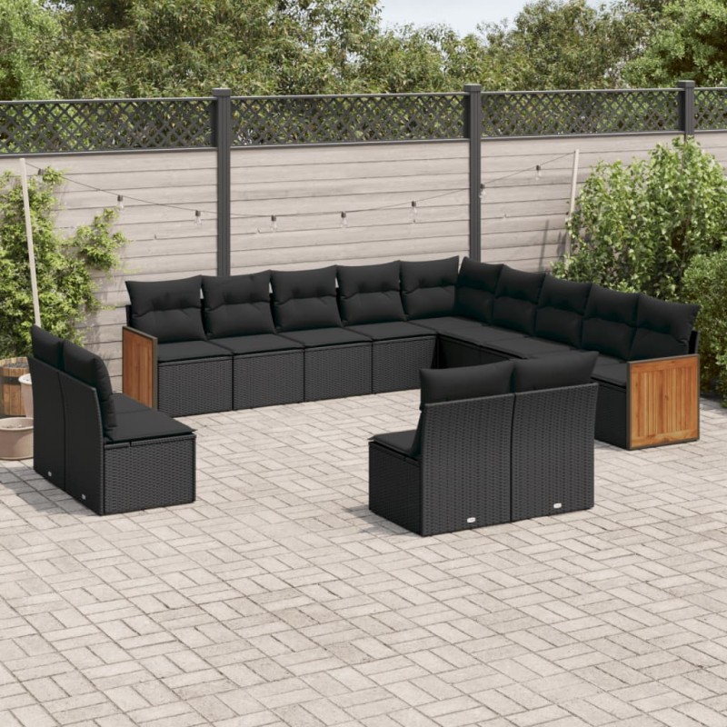 vidaXL Set de sofás de jardín y cojines 13 pzas ratán sintético negro vidaXL Set de sofás de jardín y cojines 13 pzas ratán sintético negro