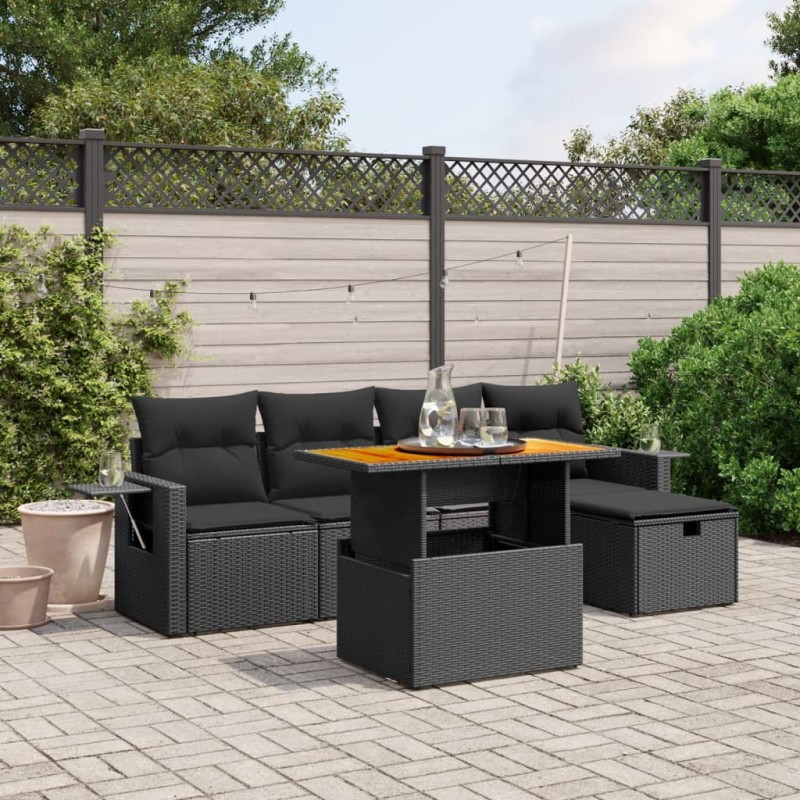 vidaXL Set de sofás de jardín 6 piezas y cojines ratán sintético negro vidaXL Set de sofás de jardín 6 piezas y cojines ratán sintético negro