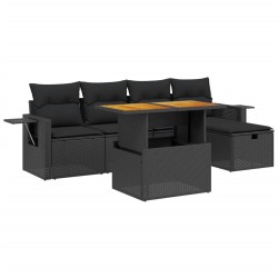 vidaXL Set de sofás de jardín 6 piezas y cojines ratán sintético negro