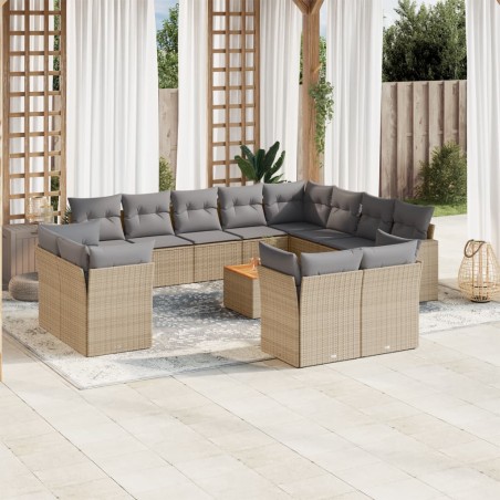 vidaXL Set sofás de jardín con cojines 13 pzas ratán sintético beige