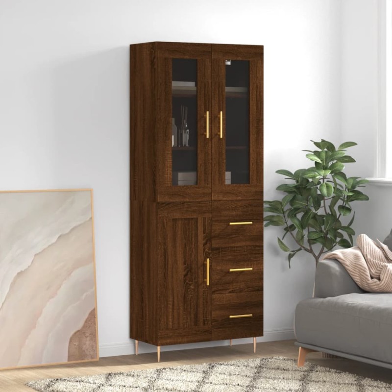 vidaXL Aparador alto madera contrachapada marrón roble 69,5x34x180 cm