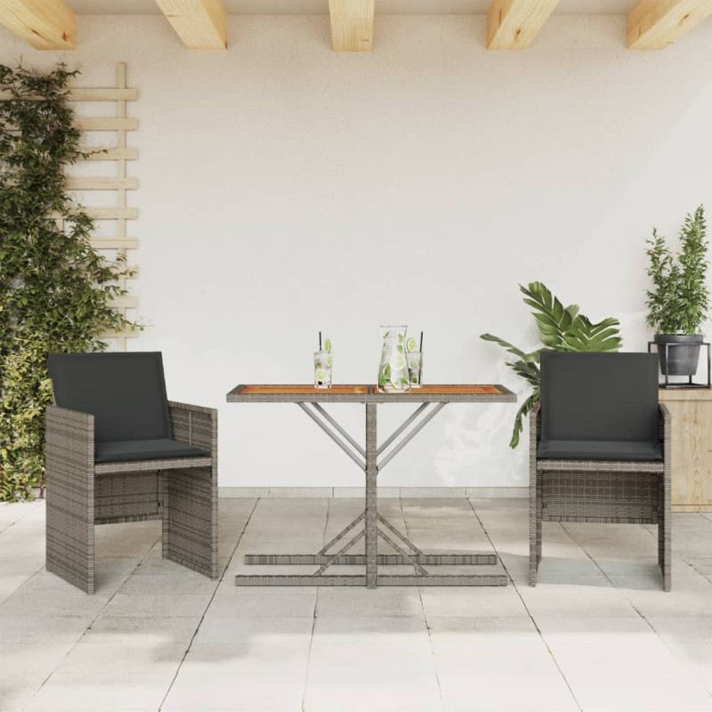 vidaXL Sillas y mesita de jardín con cojines 3 piezas ratán PE gris vidaXL Sillas y mesita de jardín con cojines 3 piezas ratán PE gris