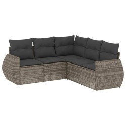 vidaXL Juego de sofás jardín con cojines 5 pzas ratán sintético gris