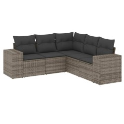 vidaXL Juego de sofás jardín con cojines 5 pzas ratán sintético gris