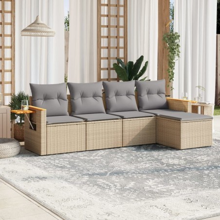 vidaXL Juego de sofás jardín con cojines 5 pzas ratán sintético beige