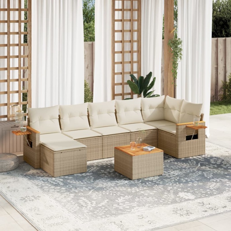vidaXL Juego de sofás de jardín con cojines beige 8 pzas ratán PE vidaXL Juego de sofás de jardín con cojines beige 8 pzas ratán PE