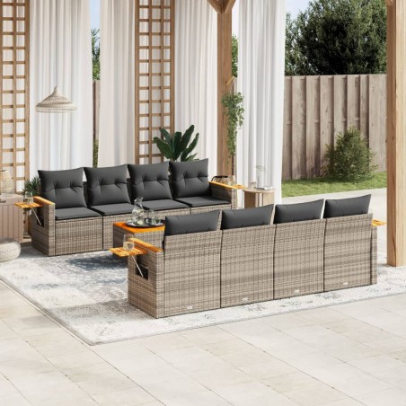 vidaXL Set de muebles de jardín 9 pzas y cojines ratán sintético gris