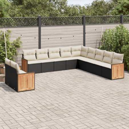 vidaXL Set de sofás de jardín 11 pzas y cojines ratán sintético negro