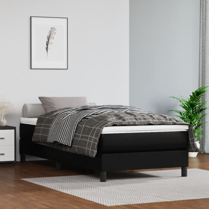 vidaXL Cama box spring con colchón cuero sintético negro 80x200 cm vidaXL Cama box spring con colchón cuero sintético negro 80x200 cm