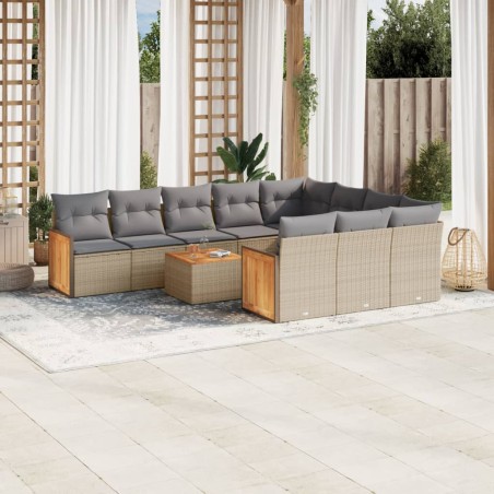 vidaXL Set de sofás de jardín 11pzas con cojines ratán sintético beige