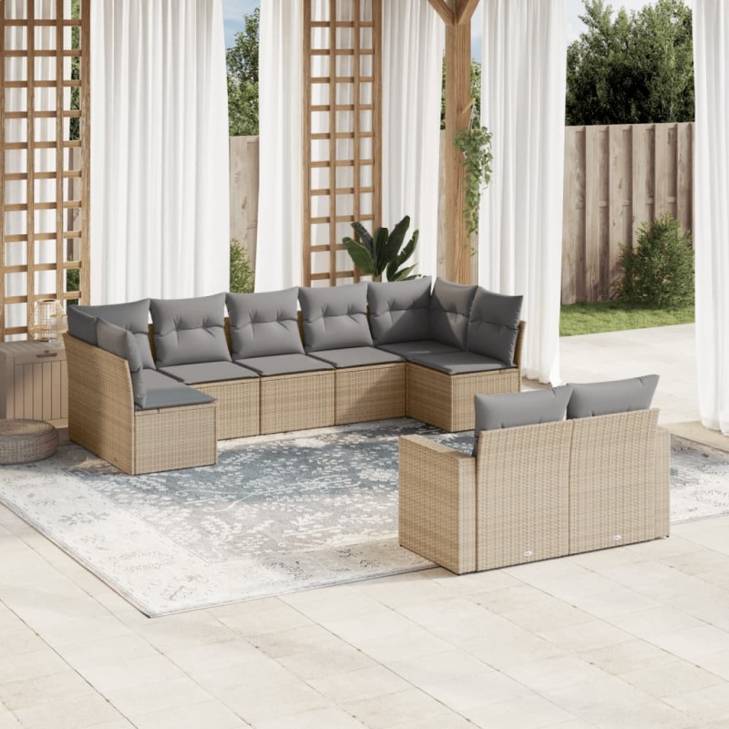 vidaXL Set de sofás de jardín 9 pzas con cojines ratán sintético beige vidaXL Set de sofás de jardín 9 pzas con cojines ratán sintético beige