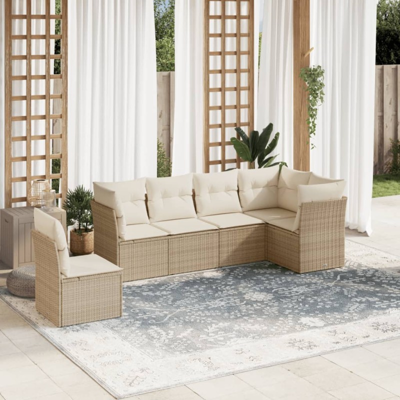 vidaXL Juego de sofás jardín con cojines 6 pzas ratán sintético beige vidaXL Juego de sofás jardín con cojines 6 pzas ratán sintético beige