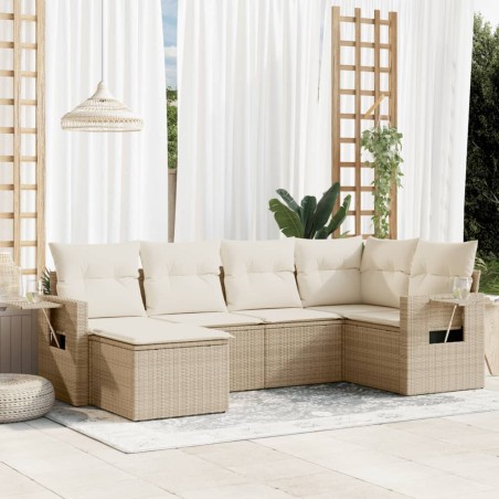 vidaXL Juego de sofás jardín con cojines 6 pzas ratán sintético beige