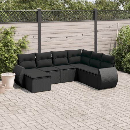 vidaXL Set de comedor de jardín 7 pzas y cojines ratán sintético negro