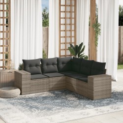 vidaXL Juego de sofás jardín con cojines 5 pzas ratán sintético gris