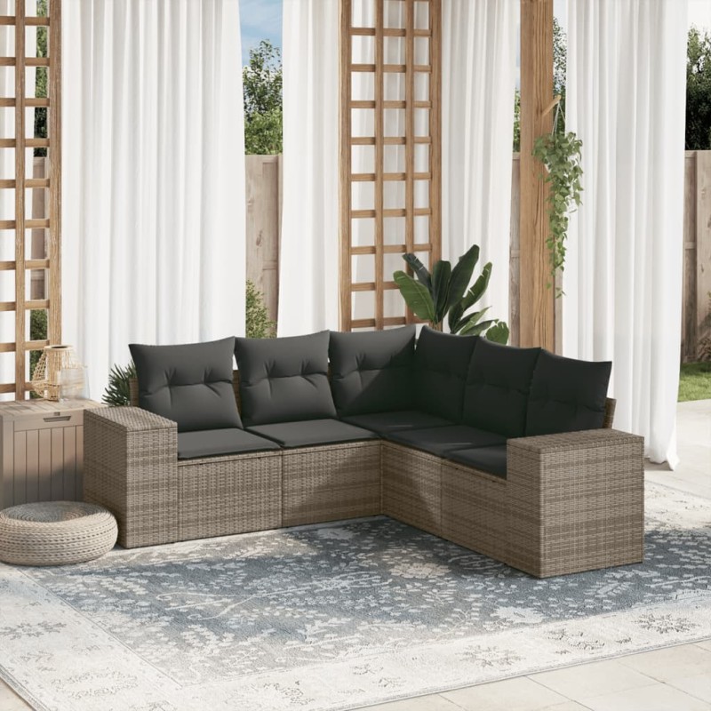 vidaXL Juego de sofás jardín con cojines 5 pzas ratán sintético gris vidaXL Juego de sofás jardín con cojines 5 pzas ratán sintético gris