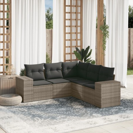 vidaXL Juego de sofás jardín con cojines 5 pzas ratán sintético gris