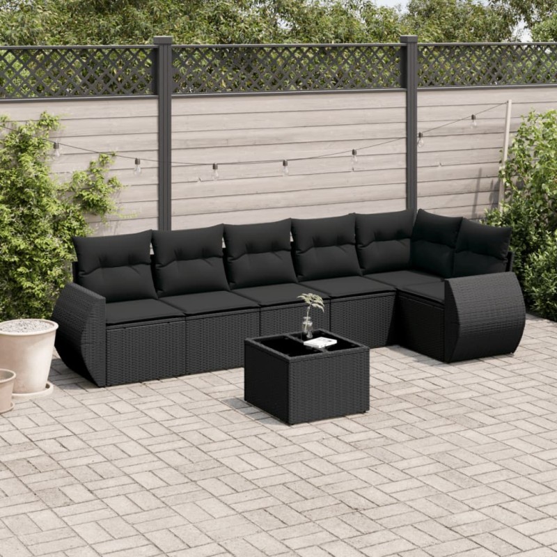 vidaXL Set de comedor de jardín 7 pzas y cojines ratán sintético negro vidaXL Set de comedor de jardín 7 pzas y cojines ratán sintético negro