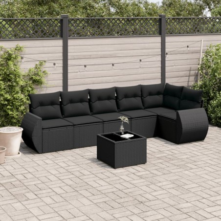 vidaXL Set de comedor de jardín 7 pzas y cojines ratán sintético negro