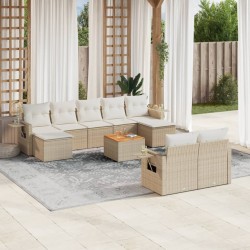 vidaXL Juego de sofás jardín con cojines beige 10 pzas ratán sintético