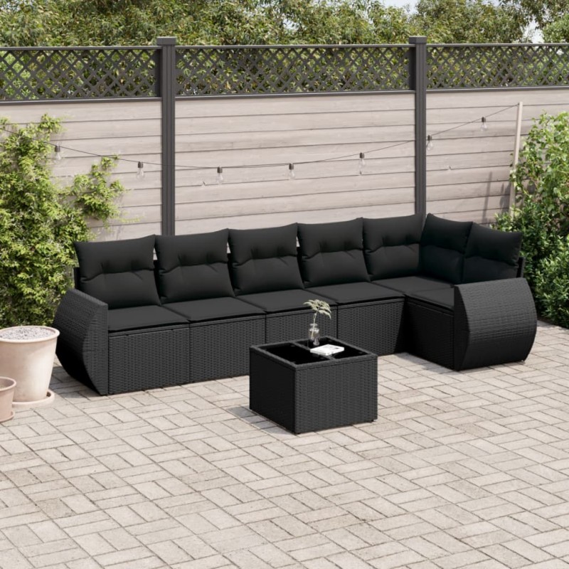 vidaXL Set de comedor de jardín 7 pzas y cojines ratán sintético negro vidaXL Set de comedor de jardín 7 pzas y cojines ratán sintético negro