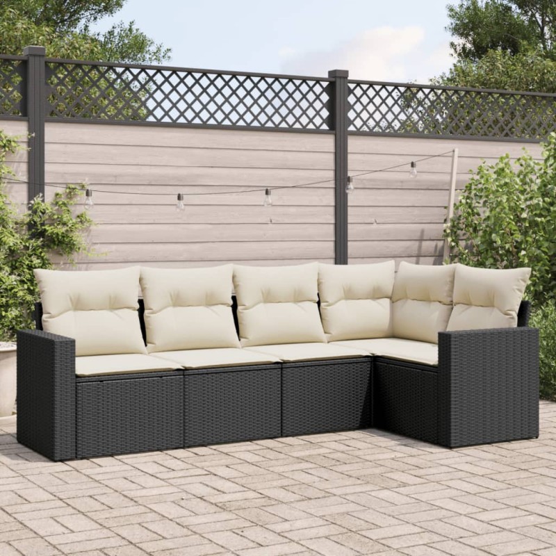 vidaXL Set de muebles de jardín 5 pzas y cojines ratán sintético negro vidaXL Set de muebles de jardín 5 pzas y cojines ratán sintético negro