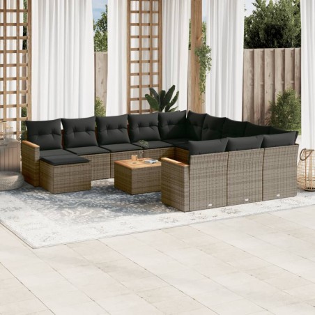 vidaXL Set sofás de jardín con cojines 13 piezas ratán sintético gris