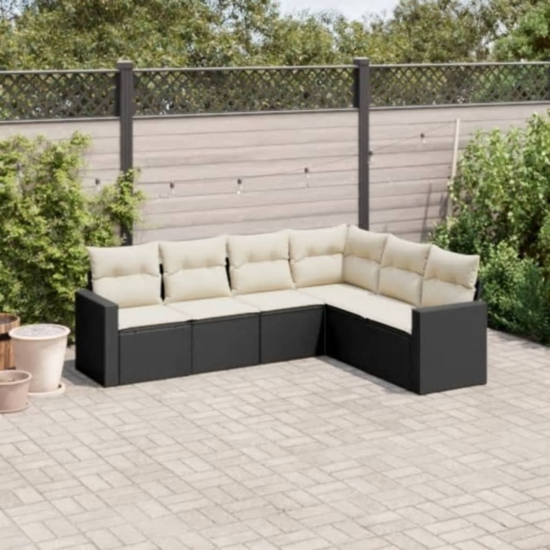vidaXL Set de sofás de jardín 6 piezas y cojines ratán sintético negro vidaXL Set de sofás de jardín 6 piezas y cojines ratán sintético negro