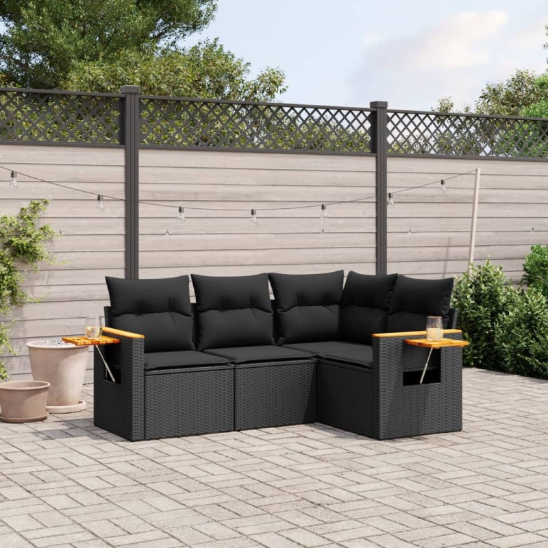 vidaXL Juego de sofás jardín 4 pzas con cojines ratán sintético negro vidaXL Juego de sofás jardín 4 pzas con cojines ratán sintético negro
