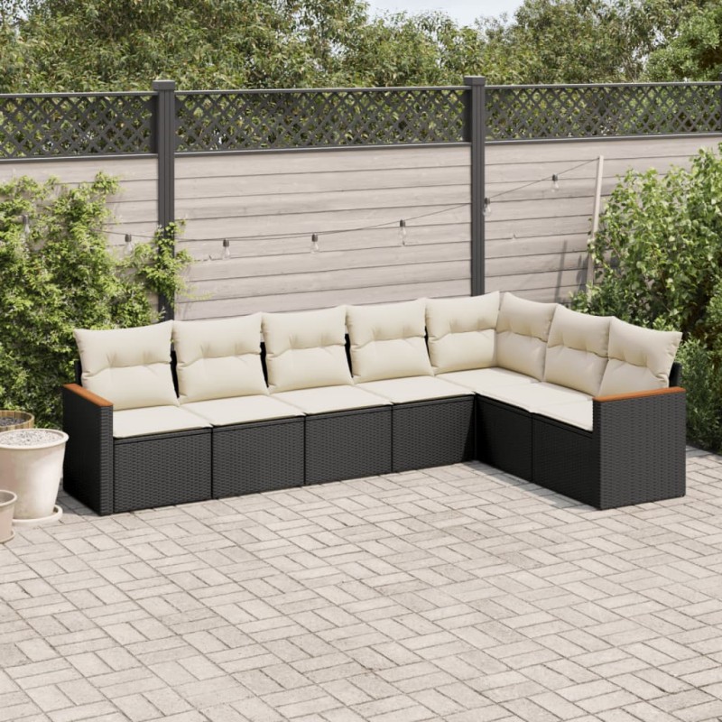 vidaXL Set de comedor de jardín 7 pzas y cojines ratán sintético negro vidaXL Set de comedor de jardín 7 pzas y cojines ratán sintético negro